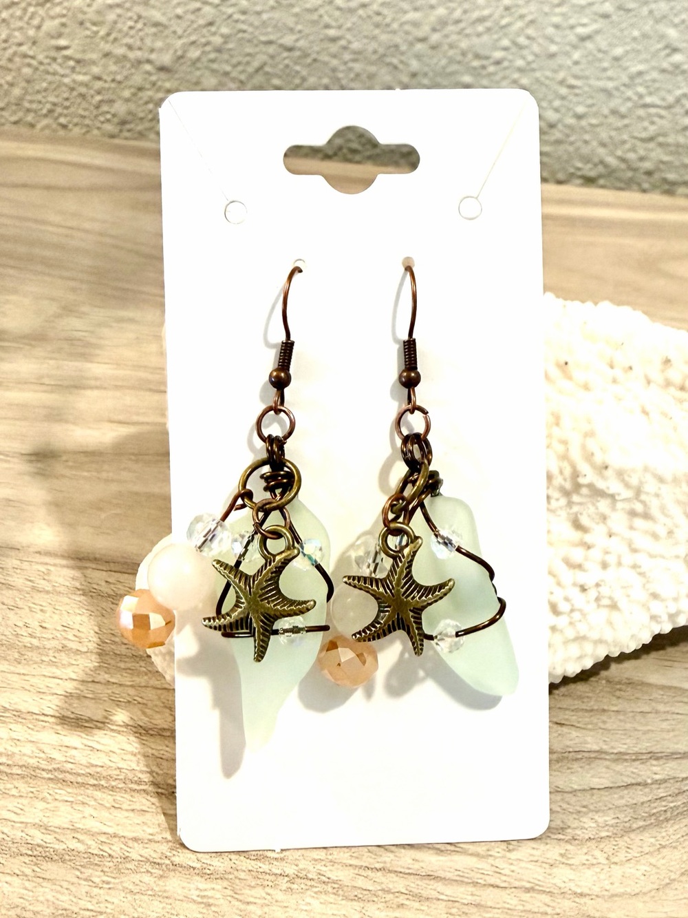 3. Sea Glass Starfish Drop Earrings in mint green